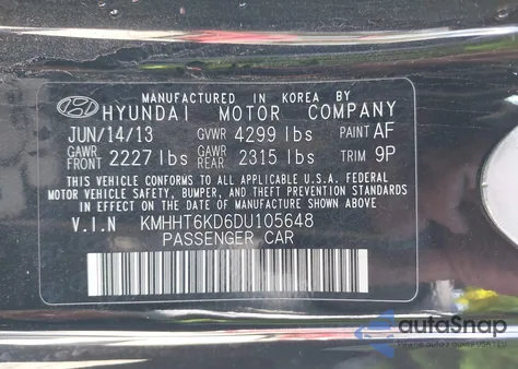 2013 Hyundai Genesis 2.0T R-Spec from USA, damaged, VIN KMHHT6KD6DU105648